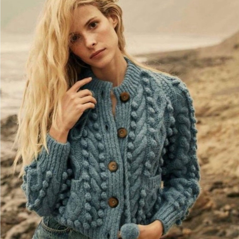Doen Blue Textured Women's Cardigan